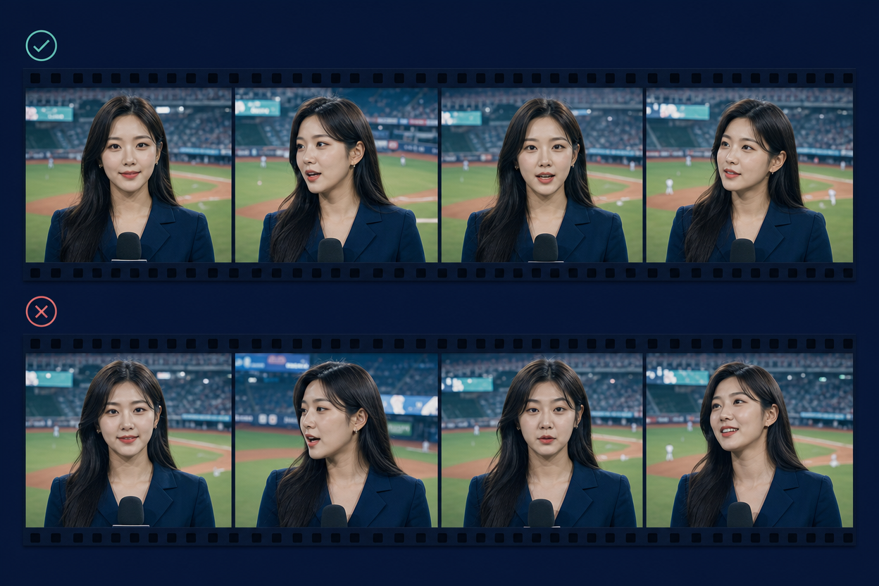 Identity preserved vs drifted across frames