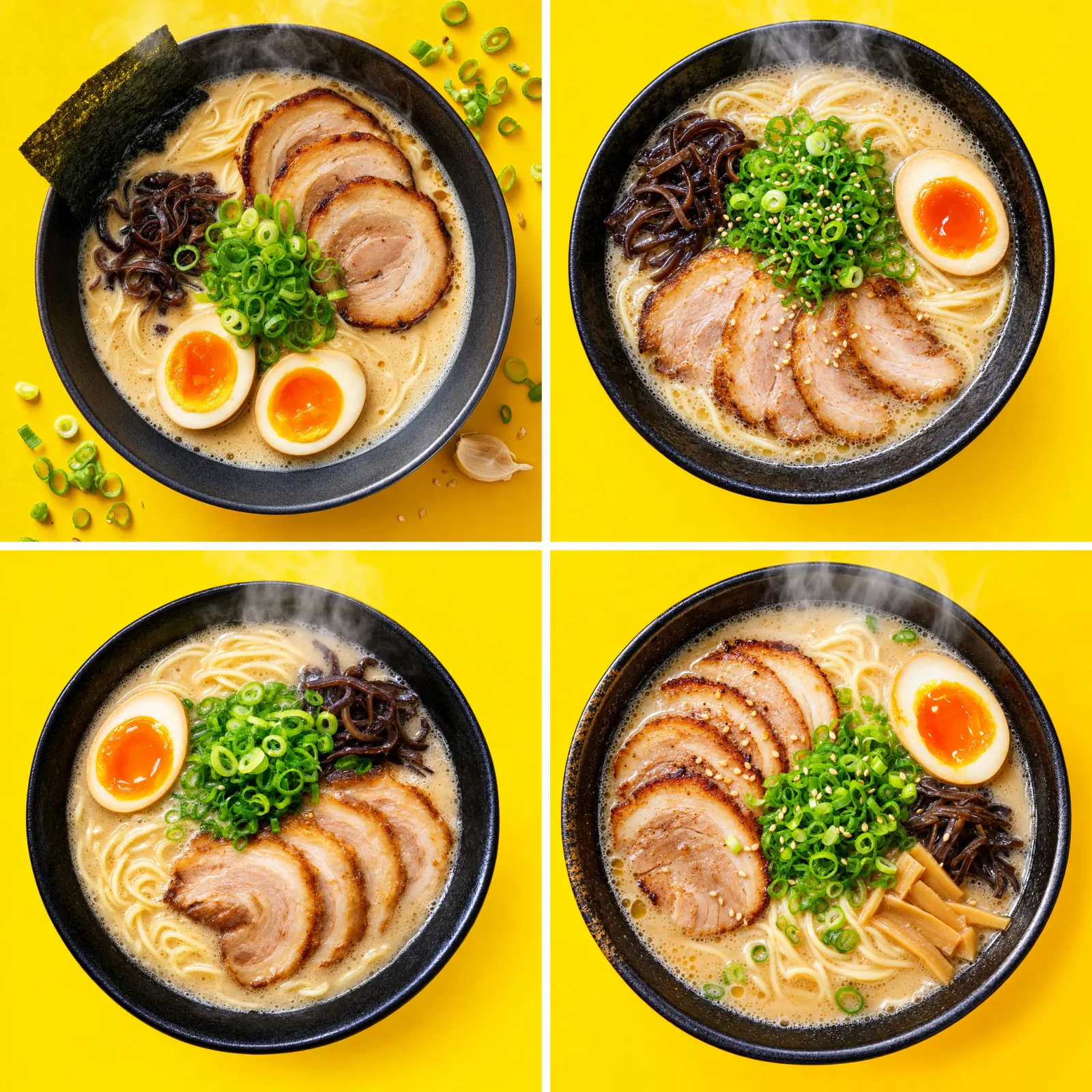 Thumbnails einer Ramen-Schale von oben auf gelbem Hintergrund von GPT Image 2 sowie GPT Image 2.5 Flare und Sunburst
